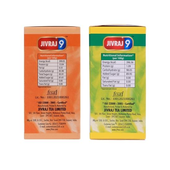 Jivraj 9 Instant Ice Tea Premix Flavoured With Lemon & Peach Green, Powder (Each 150 Grams) - Pack Of 2