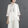 Chinese Style Retro Cotton and Linen Shirt Women's Spring and Summer Chinese Style Stand-up Collar Buttoned Top Embroidered Tea Dress