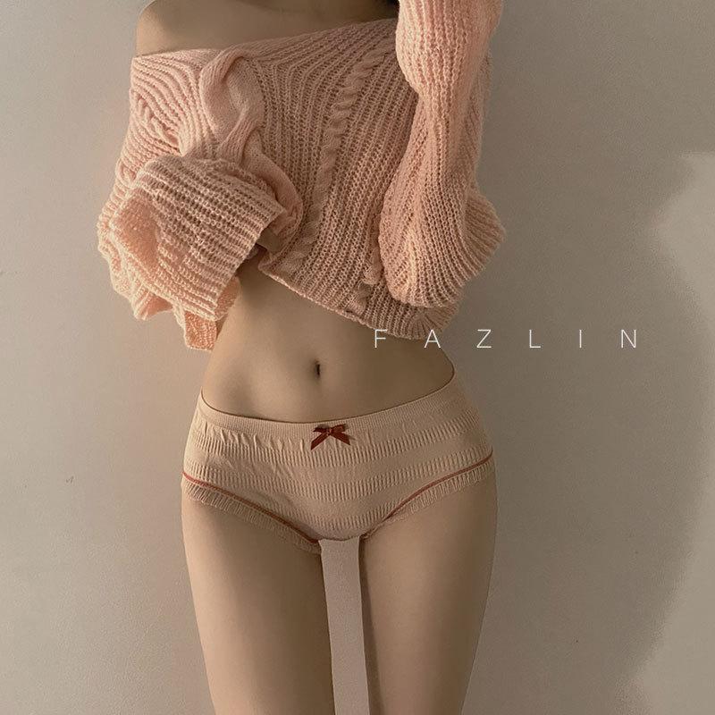Cloud Bubble Folded Girl's Underwear with Waist Bag Butt Pure Cotton Antibacterial Crotch Breathable Lace Edge Triangle Panties