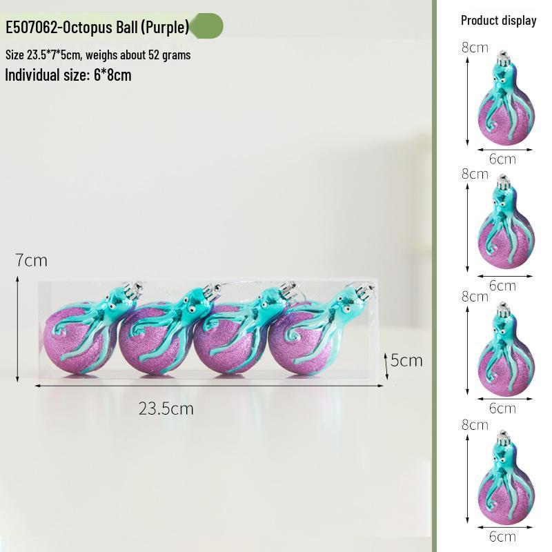 Colorful Christmas Tree Ornaments: Painted Octopus Ball Scene