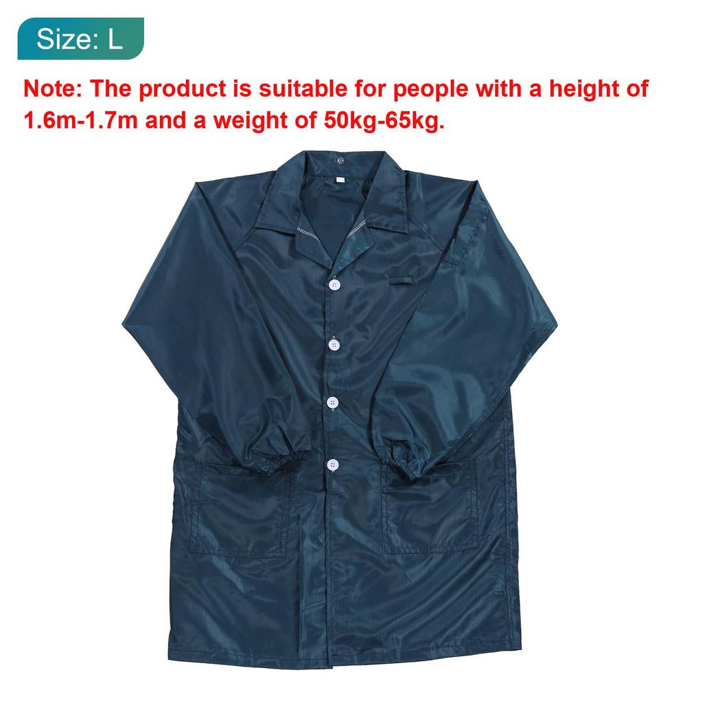 Uxcell ESD Lab Coat, Anti-Static Clothing, Scientific Jacket with Cuffs and Pelvis, Uniform, Unisex (Navy Blue, Size L)