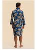 Yaoting Men's Long Sleeve Silk Pajamas and Bathrobe Set, Ice Silk Loungewear