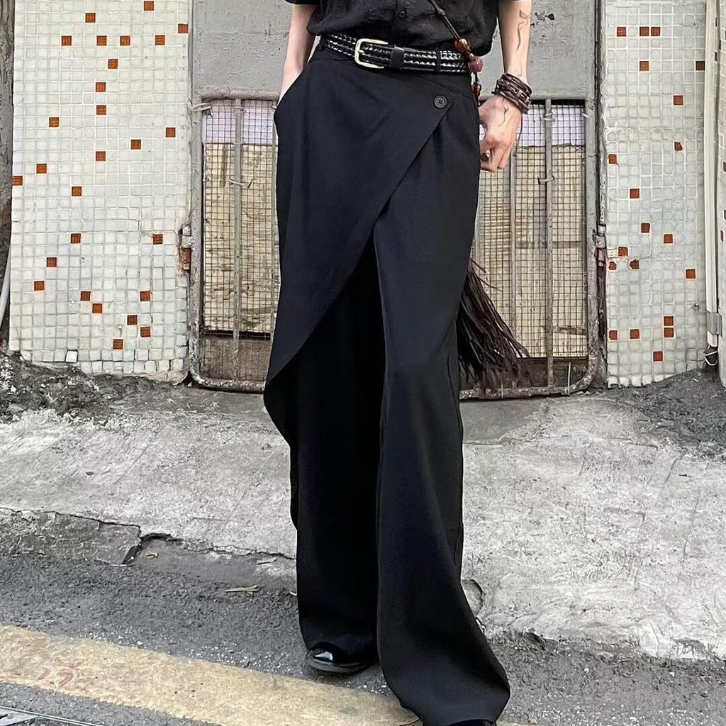 Men's Spring & Autumn Chinese-Style Wide-Leg Skirt Pants with Yamamoto Yohji Kendo Samurai Influence