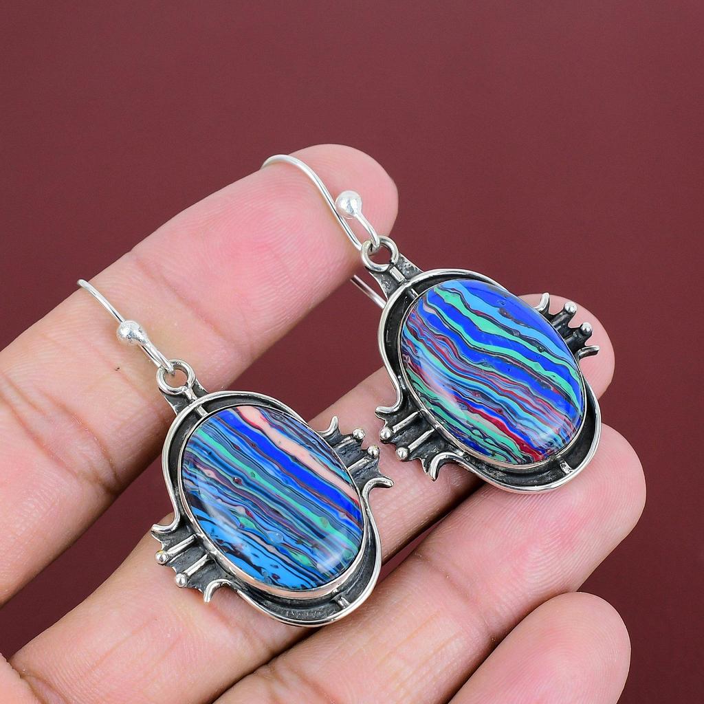 Rainbow Calsilica Earring 925 Sterling Silver Earring Handmade Earrings Unique Style Jewelry Gemstone Earring Gifts For Her Designer Jewelry
