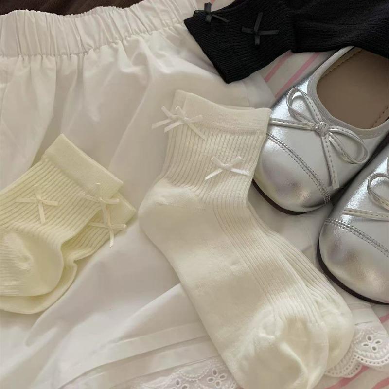 Female Summer Thin Fashionable New Cotton Lovely Bow In Tube Socks
