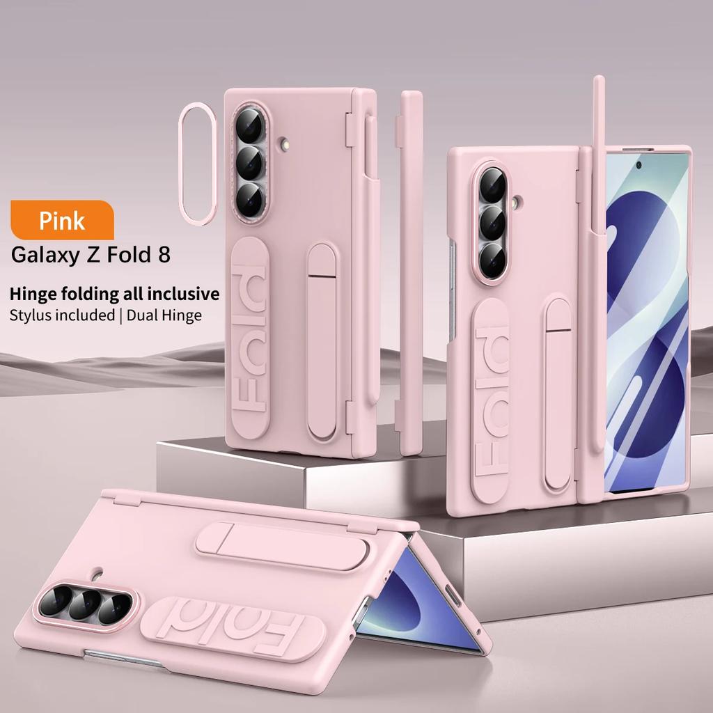 Wristband Holder Hinge Phone Case For Samsung Galaxy Z Fold 8ultra 7 With Pen Slot & S Pen Screen Protector Film Protect Cover