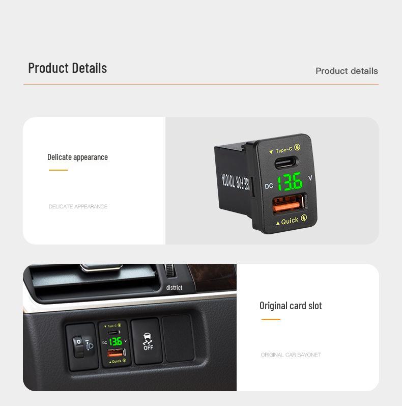 48W QC3.0 Fast Charge Type C Car Charger for Toyota