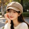 Autumn and Winter Warm Corduroy Star Anise Painter Hat Women's Retro British Short-brimmed Newsboy Hat Versatile Small Face Cap