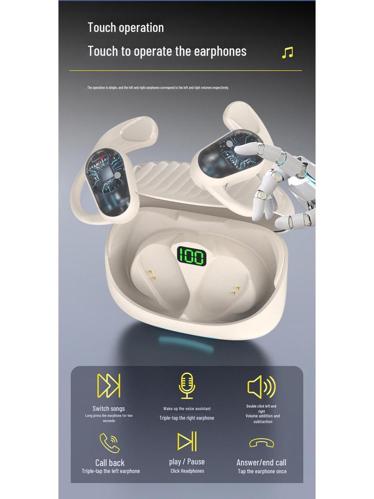 OWS-90 Open-Ear Wireless Bluetooth Sports Headphones - Stereo Sound & Extra Long Battery Life