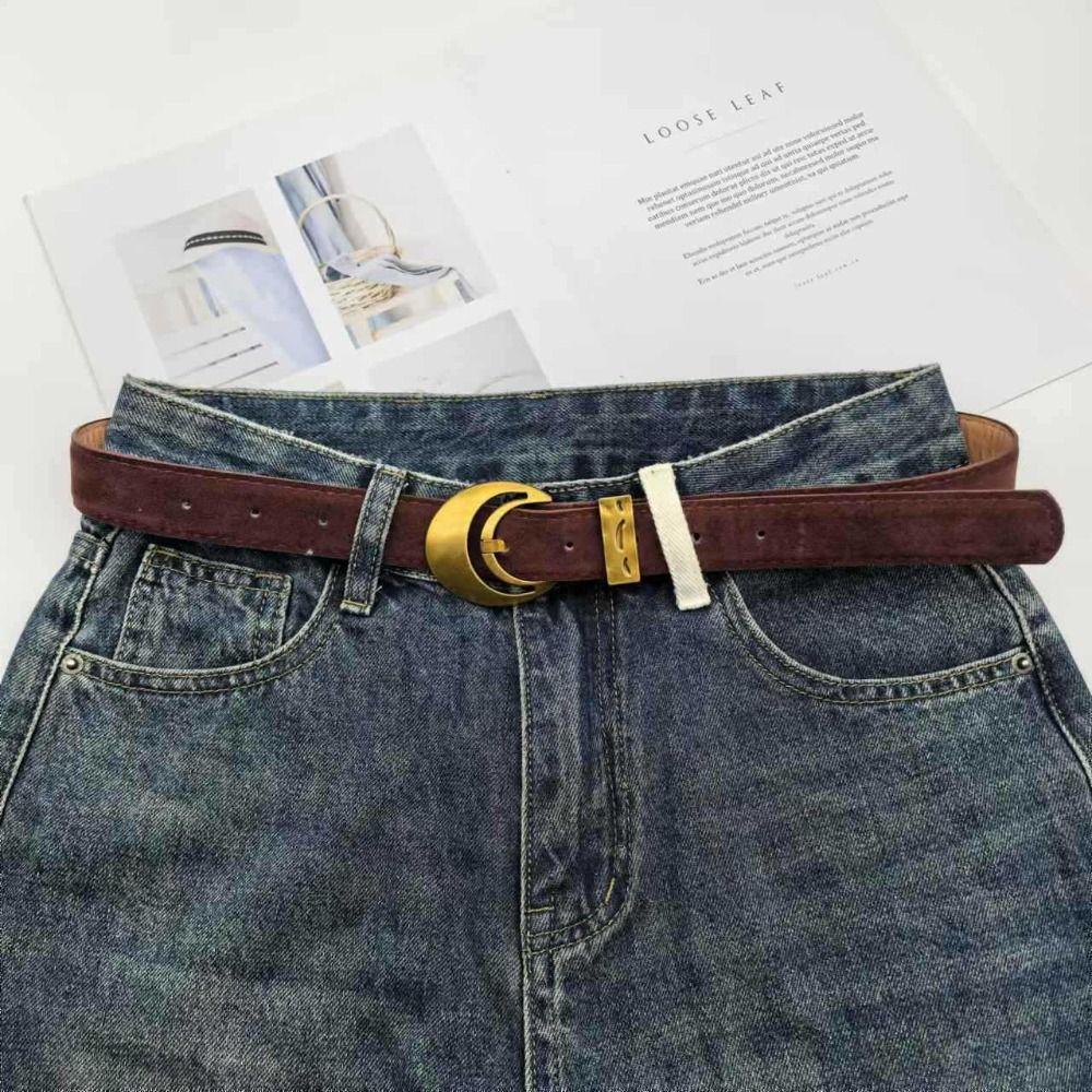 Retro Buckle Suede Leather Belt Luxury Design Waistband Trendy Waist Belt  For Women