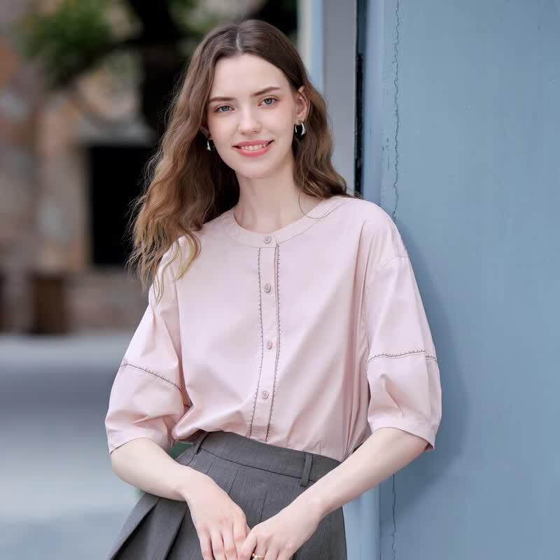 Betu Women's Embroidered Round Neck Blouse