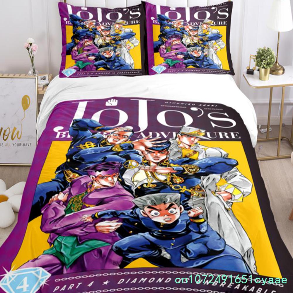JOJO Anime Print Three Piece Bedding Set Fashion Article Boys Or Adults For Beds Quilt Covers Pillowcases Bedding Set Gift
