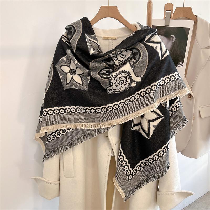 Winter Thick Warm Double Cashmere Scarf Shawl For Women Fashion Lady Long Camellia Temperament Blanket Bandana