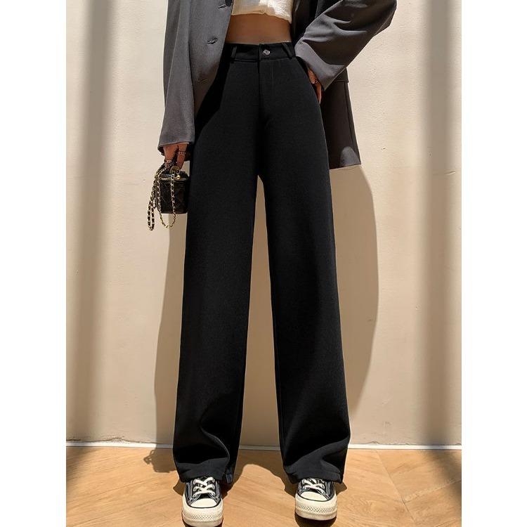 Juodos vilnos pamušalas laisvos šiltos kelnės moterims Laisvalaikės kelnės aukštu juosmeniu