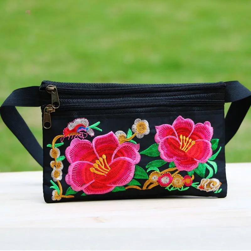 

WTEMPO Поясная сумка с вышивкой в ​​этническом стиле, многофункциональная сумка для хранения мобильного телефона большой емкости, женская спортивная нагрудная сумка, женские поясные сумки One Size