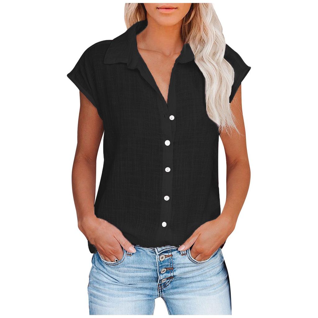 Women's Casual Fashion Short Sleeve Color Single Breasted Shirt Top