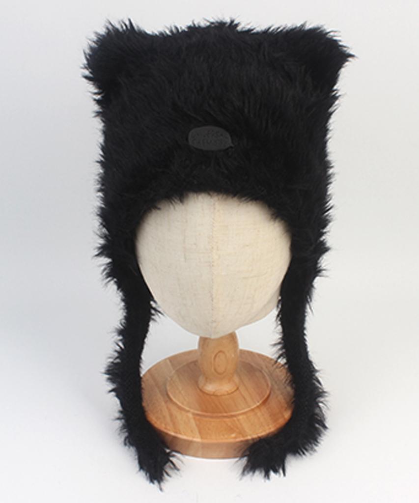 Yunibeosyeolkemiseuteuli Cat Black Fur Earflap Cap