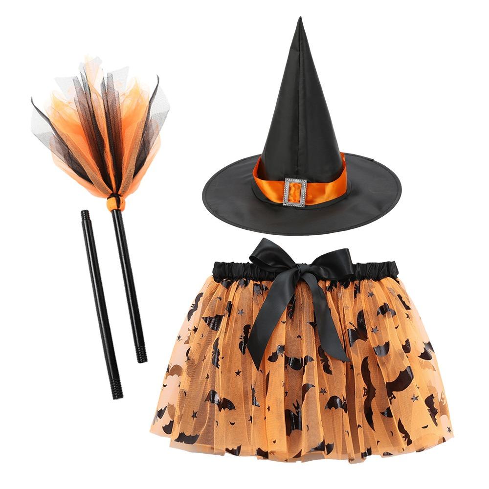 3Pcs/set Pointy Hat Kids Witch Dress Set Wizard Halloween Cosplay Costumes  Girls