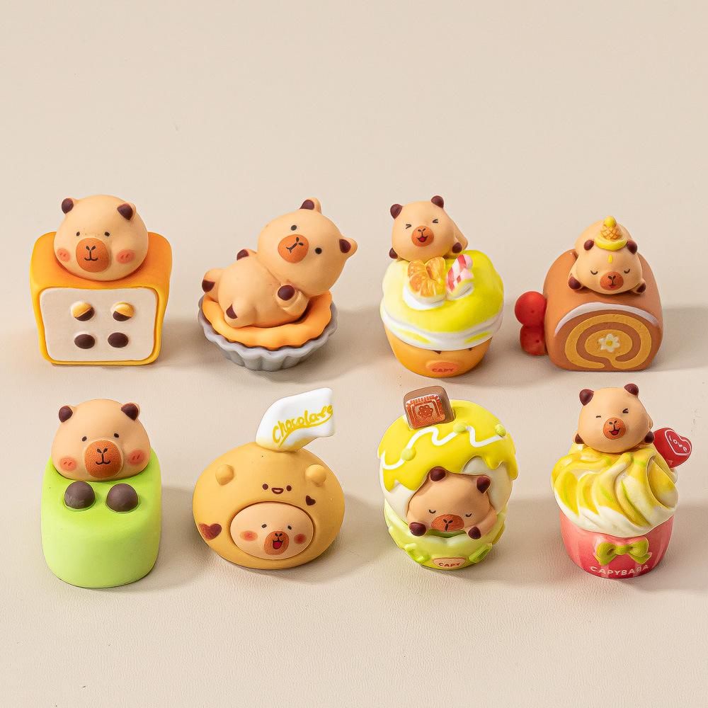 8pcs/Set Dessert Capybara Figurine Animals Model Mini Kapibare Action Figures Toy Home Decoration Fans Birthday Gifts