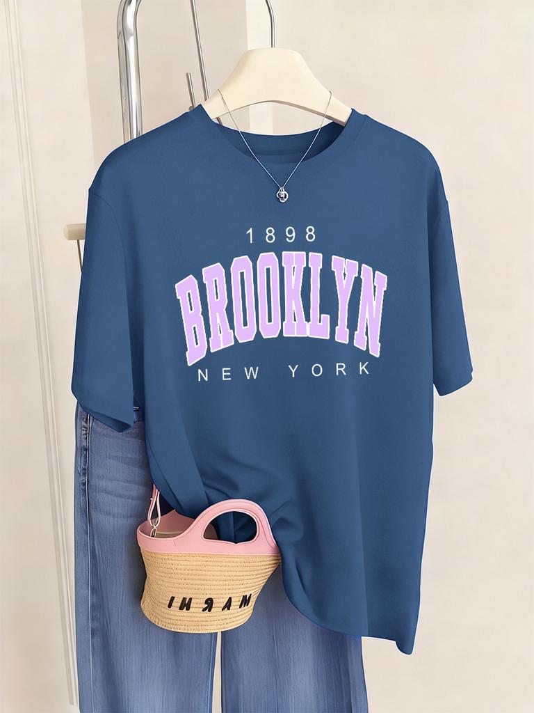 Brooklyn New York Letter Printed TShirts Women Basics Soft Short Sleeve Tops ONeck Loose T Shirts Summer Casual Womans Clothes