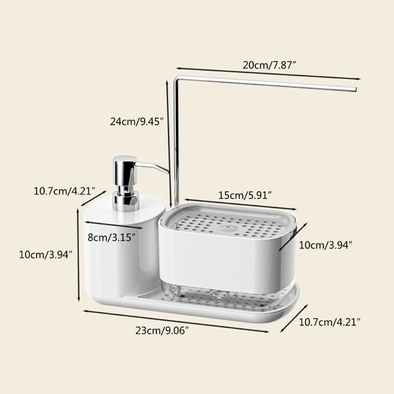 2 in 1 Soap Dispenser and Sponges Holder Practical Dish Soap Dispenser Soaps Pump Dispenser for Kitchen Bathroom