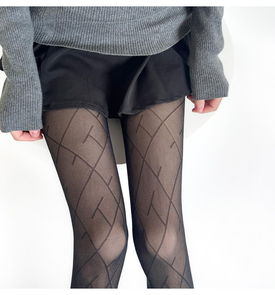 Sheer Stockings Women's Diamond-Grid Black Pantyhose Striped Gray All-Match Slimming Thin Pure Desire Beautiful Legs Base Layer