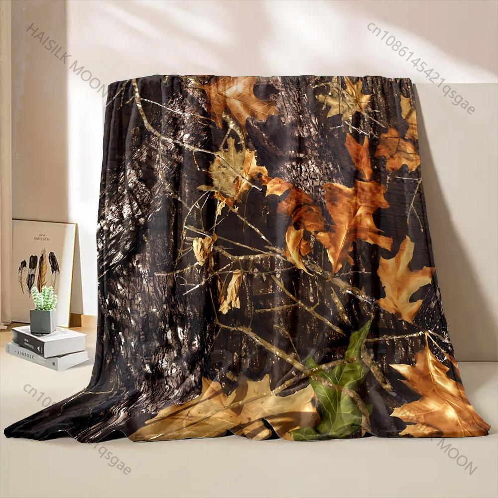 1PC  Autumn Leaves and Branches. Pattern Blanket Flannel Material Soft Warm for All Seasons Home Outdoor Camping Picnics RV