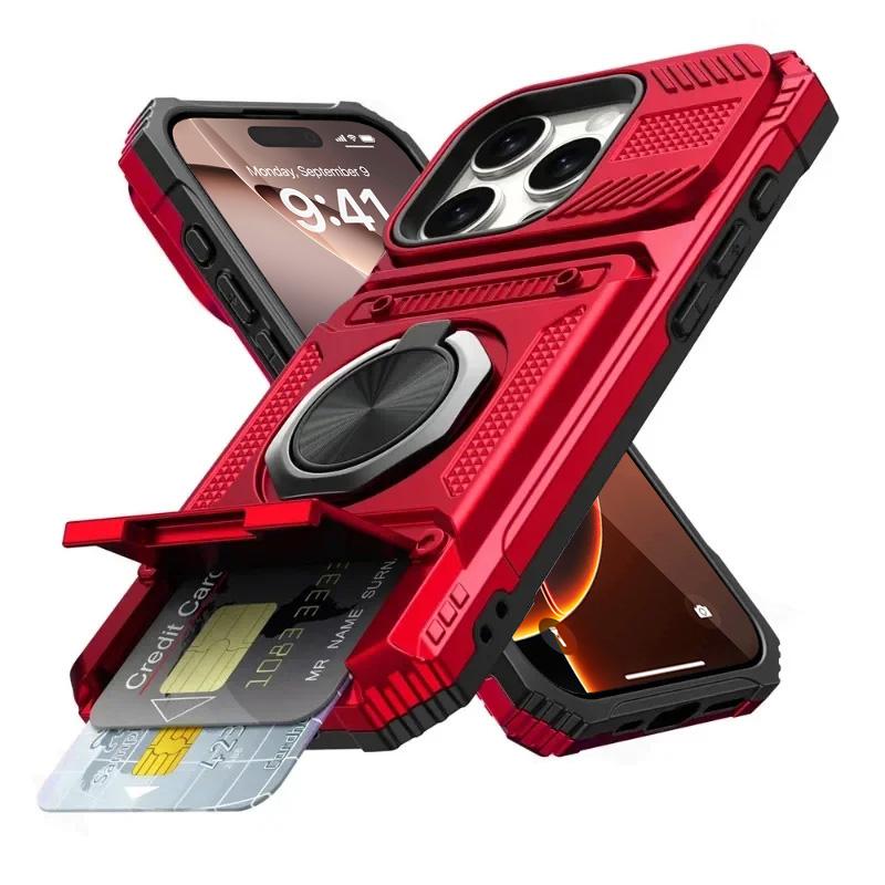 

Heavy Duty Drop Shockproof Rotated Ring Kickstand Phone Cases For iPhone 17 16 14 13 15 Pro Max Plus Air Magnetic Wallet Cover iPhone 13 Pro красный