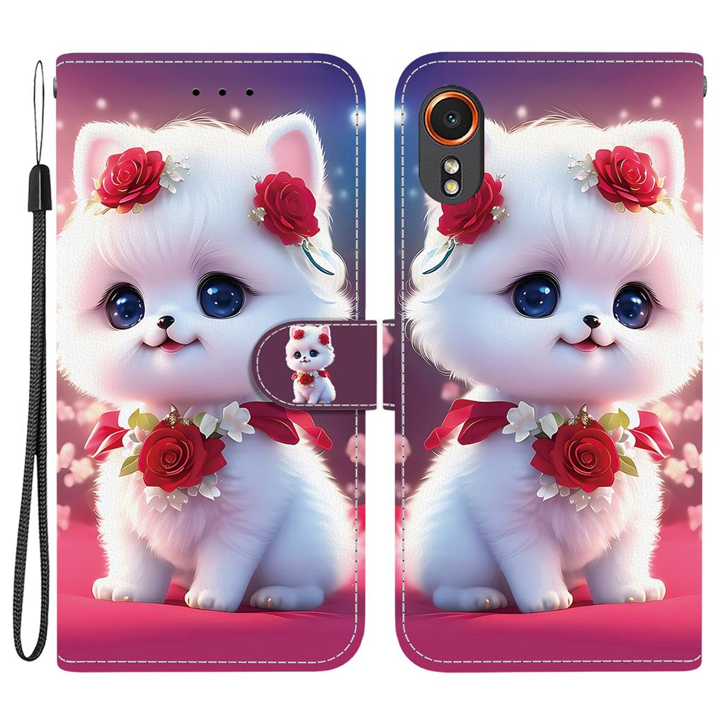 For Samsung Galaxy Xcover7 Leather Case Stand Wallet Pattern Printing Phone Cover with Wrist Strap