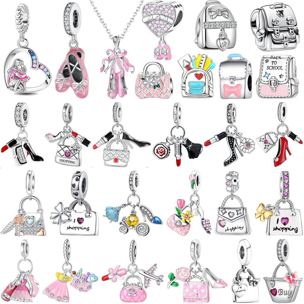 Romantisches Thema Echte Kupfer Lippenstift Schuhe Tasche Anhänger Rucksack Perlen Anhänger Passend für Damen Armband Halskette DIY Feiner Feiner Schmuck Geschenkartikel