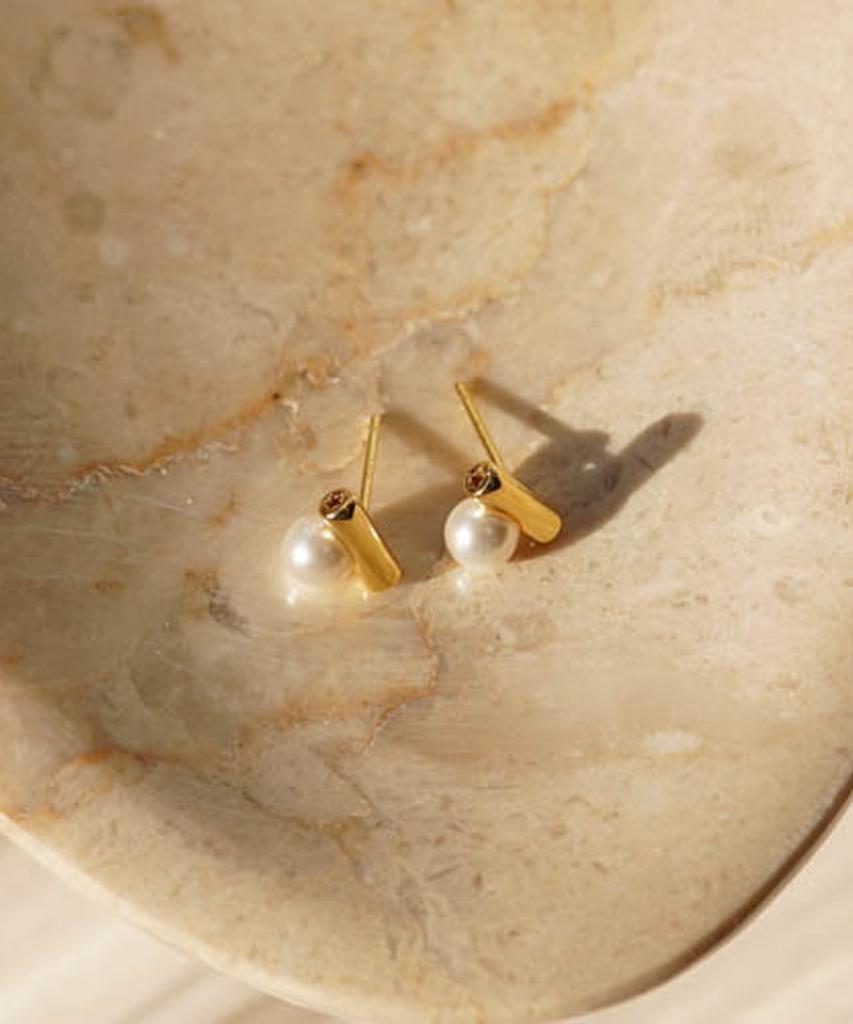 Alleun Silver 925 Swarovski Pipe Bar Bold Pearl Earrings