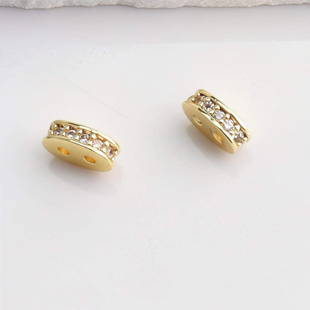18K Gold Plated Double Hole Spacer Beads with Micro Zircon for DIY Jewelry