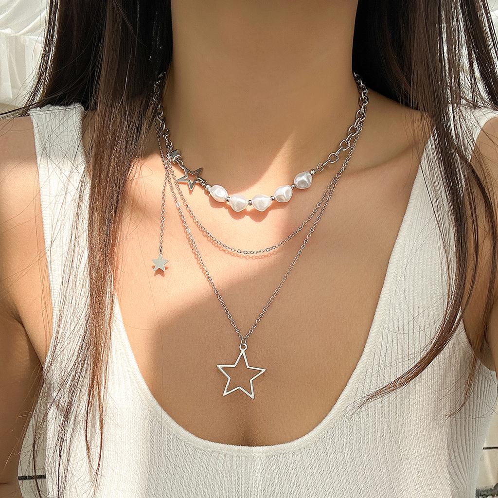 Ingemark 6 Styles Elegant Imitation Pearls Acrylic CCB Star Pendant Chokers Necklace Trendy Hip-hop Cool Alloy Chain Y2K Jewelry