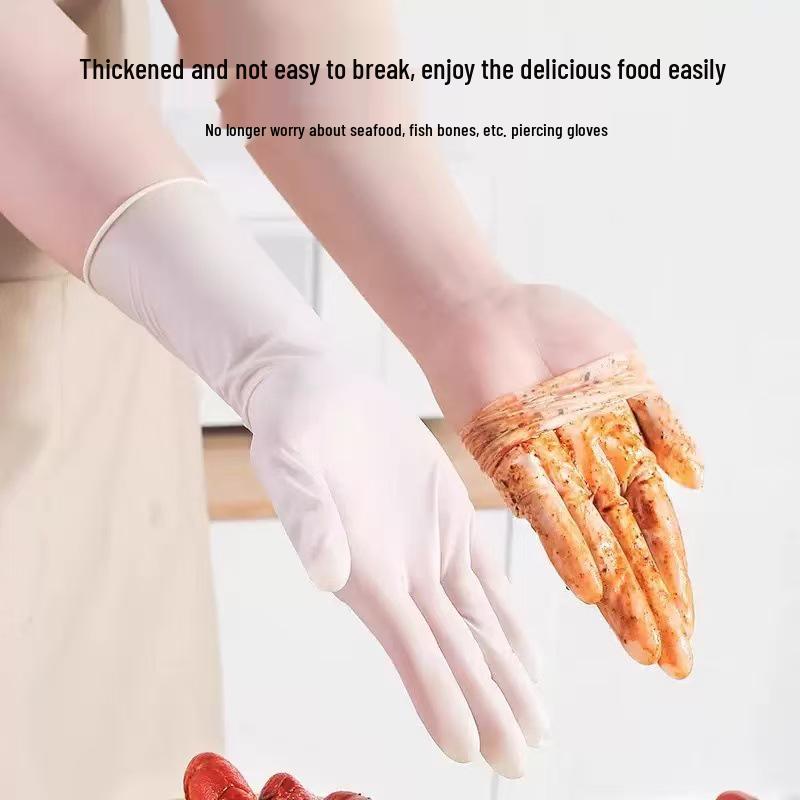 Extra Long & Thick Disposable Nitrile Gloves, Food Grade, Waterproof, Ideal for Dishwashing, Catering, and Household Cleaning.