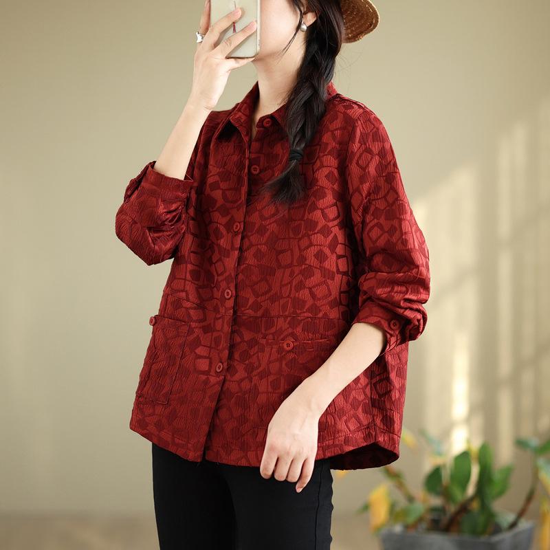 2026 Spring/Autumn Women s Stylish Plus Size Jacquard Long Sleeve Loose Shirt XL