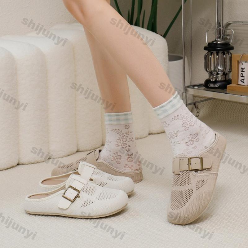 Women Shoes 2025 Summer New Fashion Comfortable Soft Sole Half Drag Shoes Outdoor Breathable Mesh Hollow Non Slip Womens Sandals