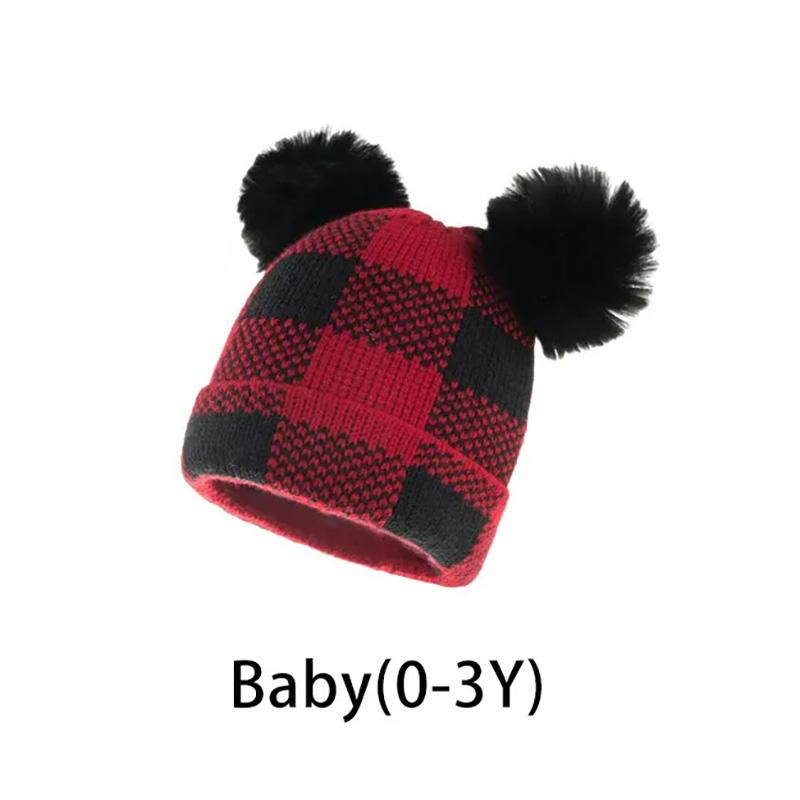 Parent-Child Christmas Hat Big Pompom Mother Kids Knit Beanie Cap Winter Warm Infant Bonnet Girls Boy Xmas Gift Baby Accessories