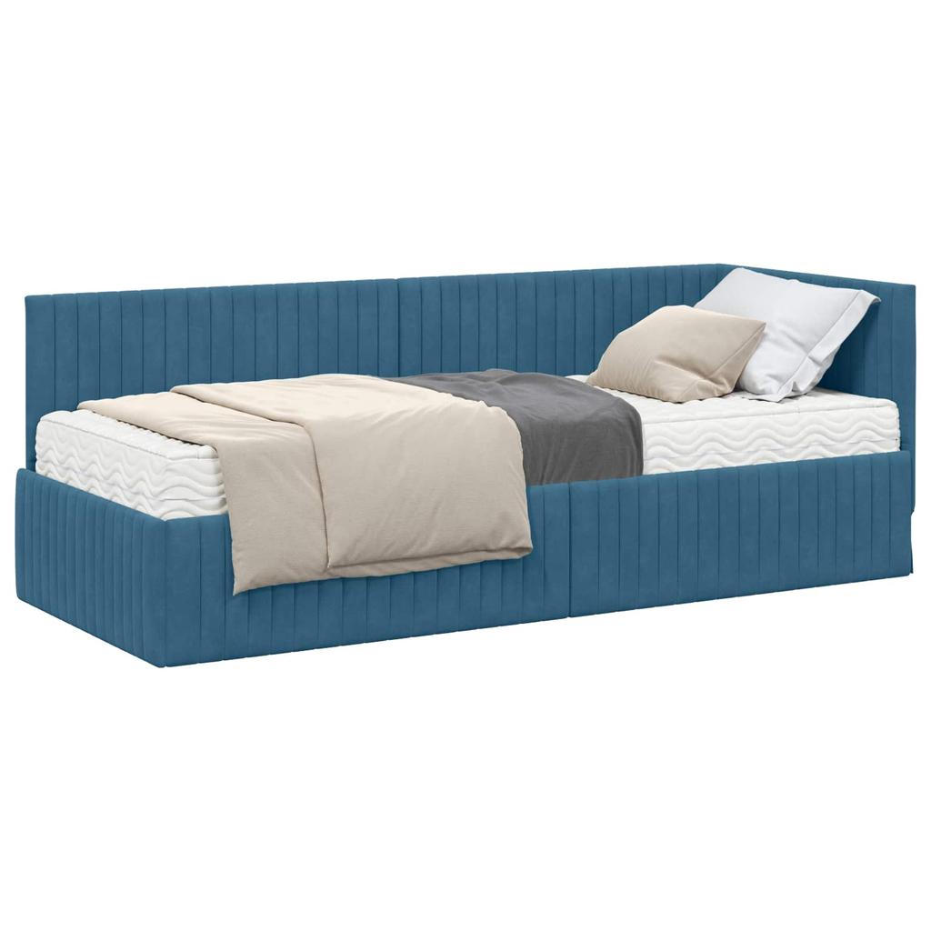 Corner Bed Frame with Mattress and Headboard 2 Pcs Blue Velvet