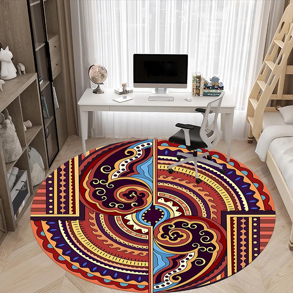 1pc Mandala Office Round Rug, Non-slip, Soft and Durable Office Rug for Interior Decoration, Perfect for Office, Beautiful Decoration Yy260324003
