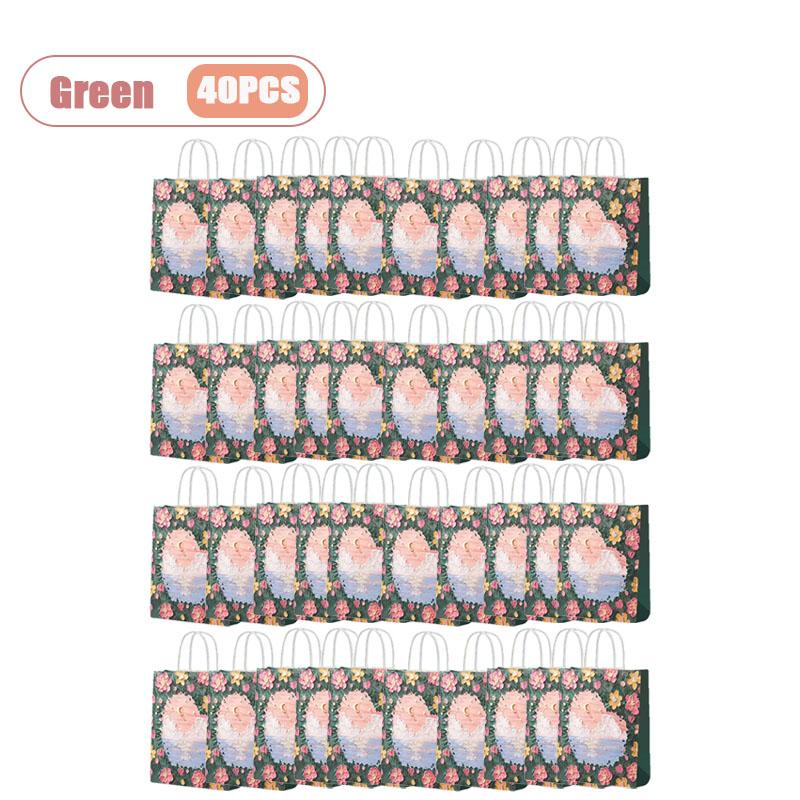 10-40PCS Valentines Themed Oil Painting Kraft Paper Bag with Handles for Milk Tea Bakery Takeout Student Gift Packaging