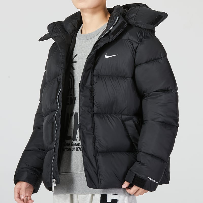 Nike Puffer Jackets Men's Black Hooded Thickened Padded Puffer Jacket DQ4921-010