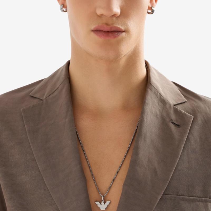 Emporio Armani Classic Logo Series Eagle Mark Trendy Light Luxury Necklace Men necklace Silver EGS3169040