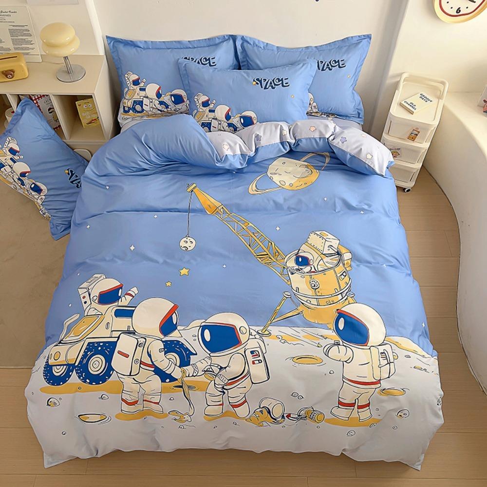

Милый мультяшный мотив космонавта, Комплекты постельного белья из микрофибры, Детский декор для кровати Пододеяльник для подростков взрослых из 3 предметов на молнии 90x200cm