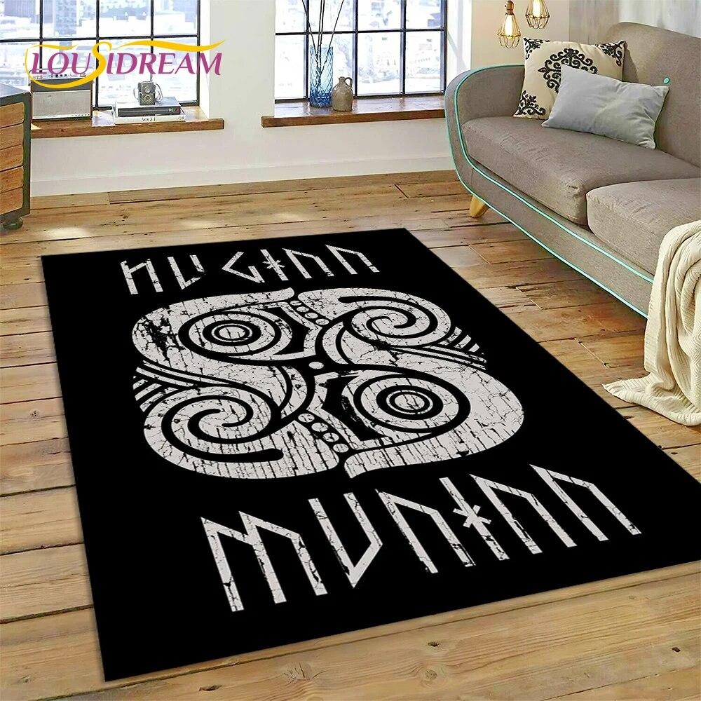 Viking Nordic Odin Valhalla Cartoon Valknut Carpet Rug for Home Living Room Bedroom Sofa Doormat Decor,kid Area Rug Non-slip Mat
