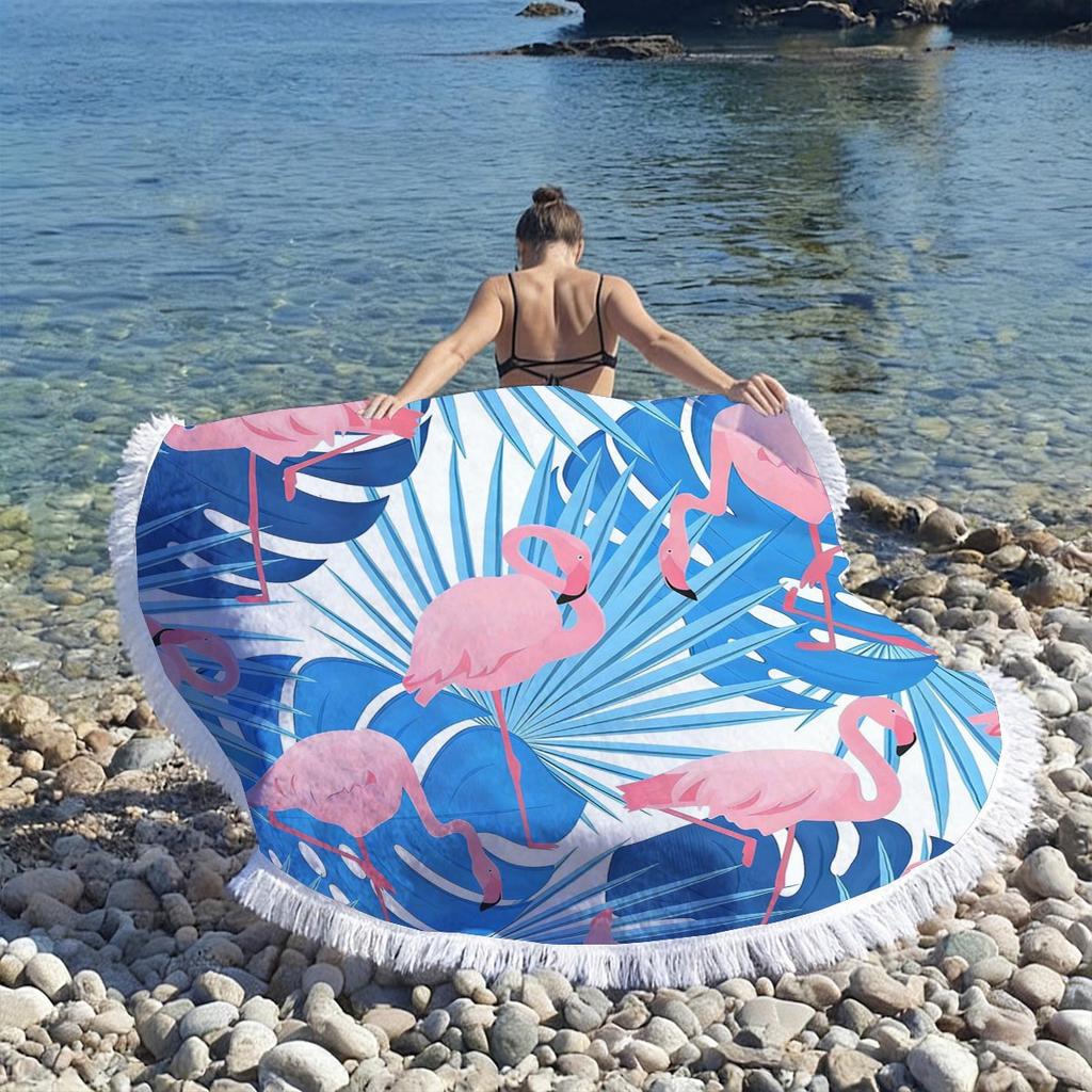Tropical Plant Print Round Beach Towel Super Absorbent Quick Dry Microfiber Outdoor Picnic Mat Sunbathing Blanket For Travel