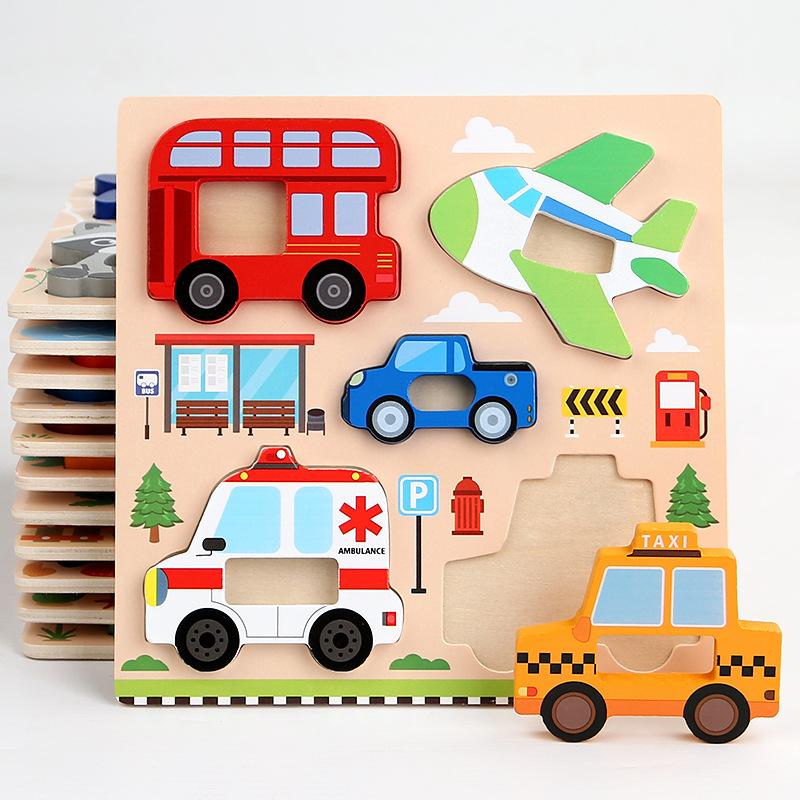 Montessori 3D Holzpuzzle Cartoon-Tiere Muster Puzzle Brettspiel Kinder Lernen Lernspielzeug Geschenke Ideal für Kinder