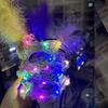 Rhinestone LED Glowing Mask Plastic Venice Masquerade Mask Queen Feather Mask  Halloween