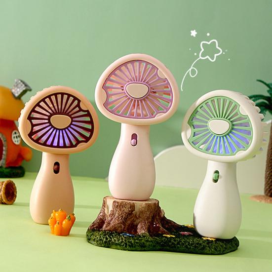 Small Handheld Fan Dual-Use Portable Fan USB Rechargeable Desk Fan Cute Mushroom Shape Personal Cooling Fan for Travel Office Home Gifts