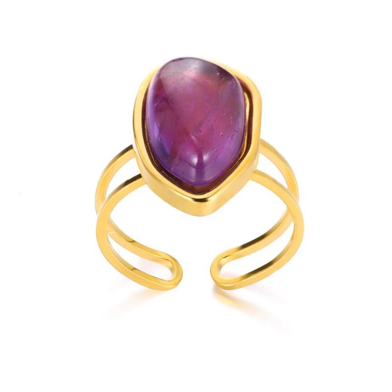 Stylish and Simple Tiger's Eye Stone Opening Adjustable Ring Retro Temperament Stainless Steel Gold-plated Jewelry Ring Versatile Woman