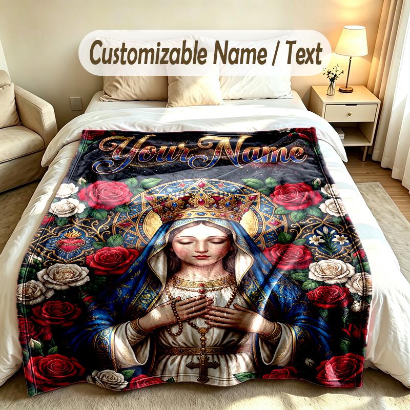 Floral Garden Theme Soft Blanket Personalized Custom Name Text Print Warm Blanket Home Sofa Bedroom Decor